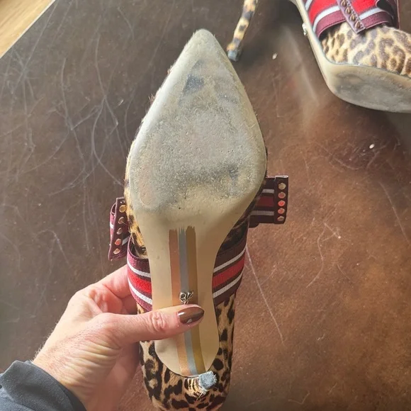 Sam Edelman Leopard Heels with Striped Red Bow - Picture 4 of 6